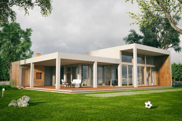 Modern villa with green yard